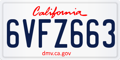CA license plate 6VFZ663