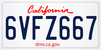 CA license plate 6VFZ667