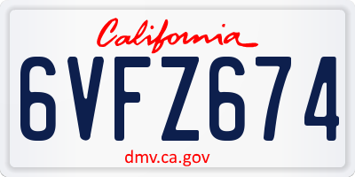 CA license plate 6VFZ674