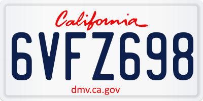 CA license plate 6VFZ698