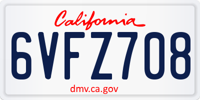 CA license plate 6VFZ708