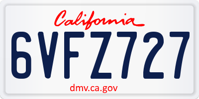 CA license plate 6VFZ727