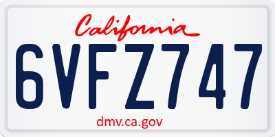 CA license plate 6VFZ747