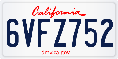 CA license plate 6VFZ752