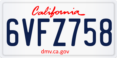 CA license plate 6VFZ758