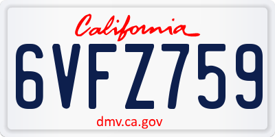CA license plate 6VFZ759
