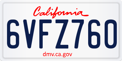 CA license plate 6VFZ760