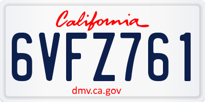 CA license plate 6VFZ761
