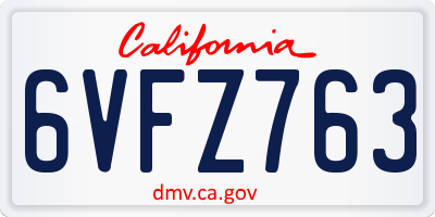 CA license plate 6VFZ763
