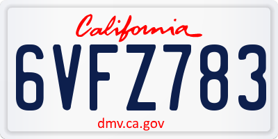 CA license plate 6VFZ783