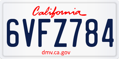 CA license plate 6VFZ784