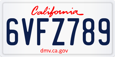 CA license plate 6VFZ789