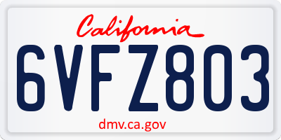CA license plate 6VFZ803