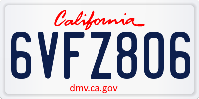 CA license plate 6VFZ806