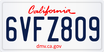 CA license plate 6VFZ809