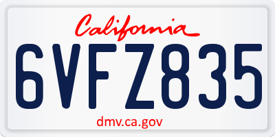 CA license plate 6VFZ835