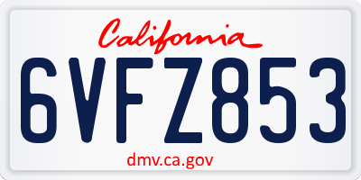 CA license plate 6VFZ853