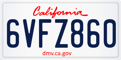 CA license plate 6VFZ860