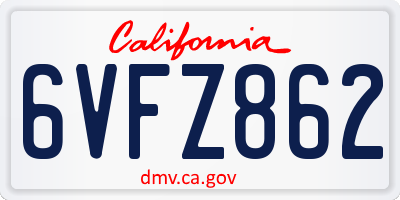 CA license plate 6VFZ862