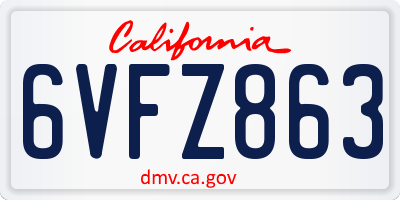 CA license plate 6VFZ863