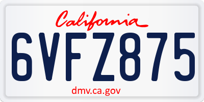 CA license plate 6VFZ875