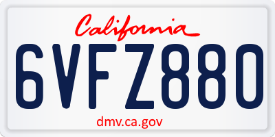 CA license plate 6VFZ880
