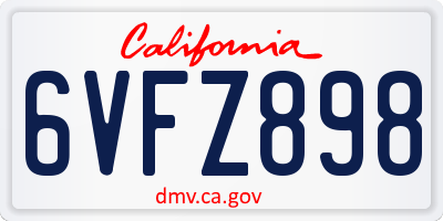 CA license plate 6VFZ898