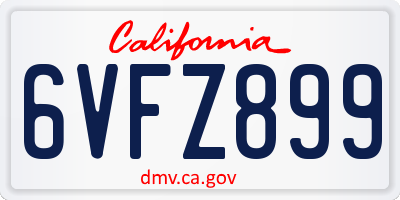 CA license plate 6VFZ899
