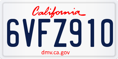 CA license plate 6VFZ910