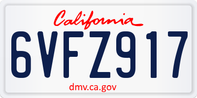 CA license plate 6VFZ917