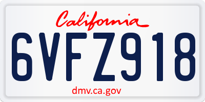 CA license plate 6VFZ918