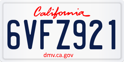 CA license plate 6VFZ921