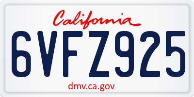 CA license plate 6VFZ925