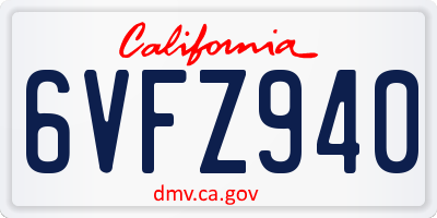 CA license plate 6VFZ940