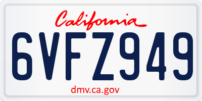 CA license plate 6VFZ949