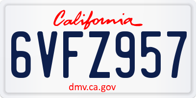 CA license plate 6VFZ957