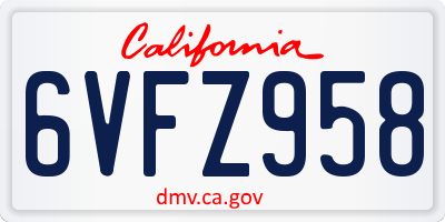 CA license plate 6VFZ958