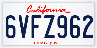 CA license plate 6VFZ962