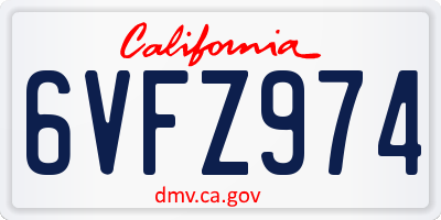CA license plate 6VFZ974