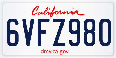 CA license plate 6VFZ980