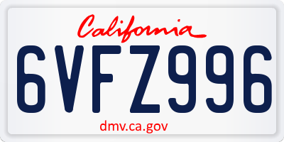 CA license plate 6VFZ996