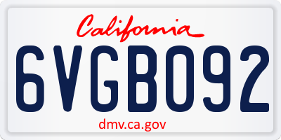 CA license plate 6VGB092