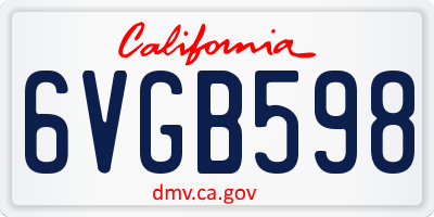 CA license plate 6VGB598