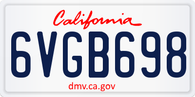 CA license plate 6VGB698