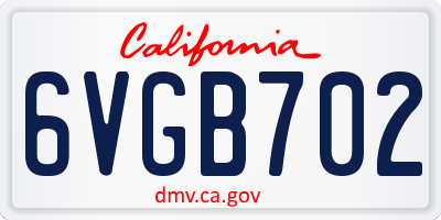 CA license plate 6VGB702