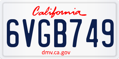 CA license plate 6VGB749