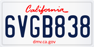 CA license plate 6VGB838