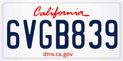 CA license plate 6VGB839
