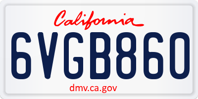 CA license plate 6VGB860