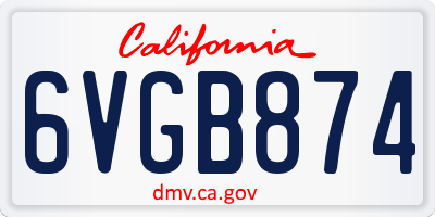 CA license plate 6VGB874
